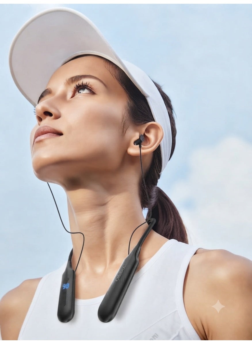 ST-A64 Wireless Neckband Earphones, Bluetooth Sports Headphones with HD Stereo Bass Sound, LED Battery Display, Magnetic