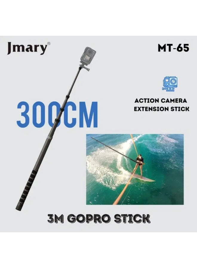 Professional Selfie Stick MT-65 , 3M Extendable and Foldable Carbon Fiber Stick with 360° Rotating Head, Non Slip Grip, 