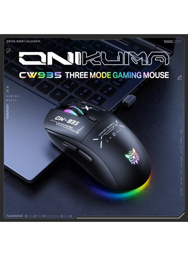 CW935 RGB Tri-Mode Wireless Gaming Mouse with 2.4GHz, Bluetooth and Wired Connectivity, 6-Level Adjustable DPI up to 128