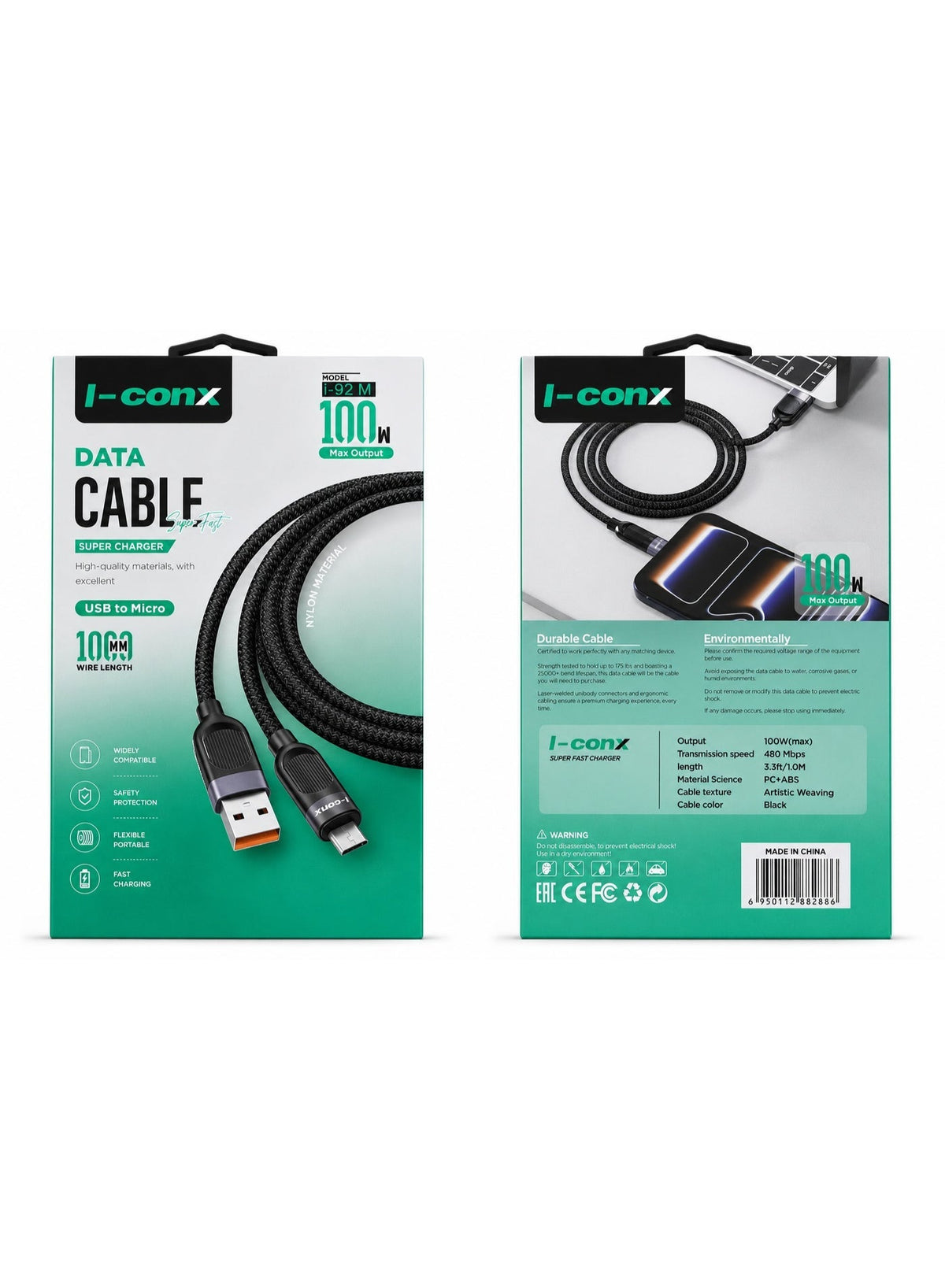 100W USB to Micro Fast Charging Cable, 1M, ultra-fast charging & high-speed data transfer, premium copper core, durable 
