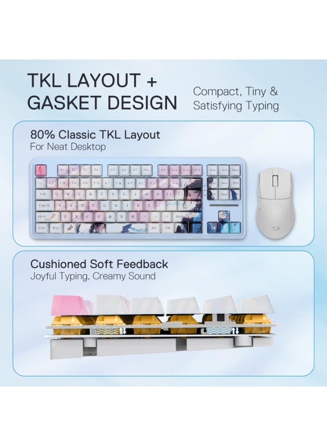 لوحة مفاتيح الألعاب اللاسلكية K728 PRO SE 80%، 87 مفتاحًا، مزودة بإضاءة RGB، ولوحة مفاتيح ميكانيكية بتصميم أنمي بثلاثة أ