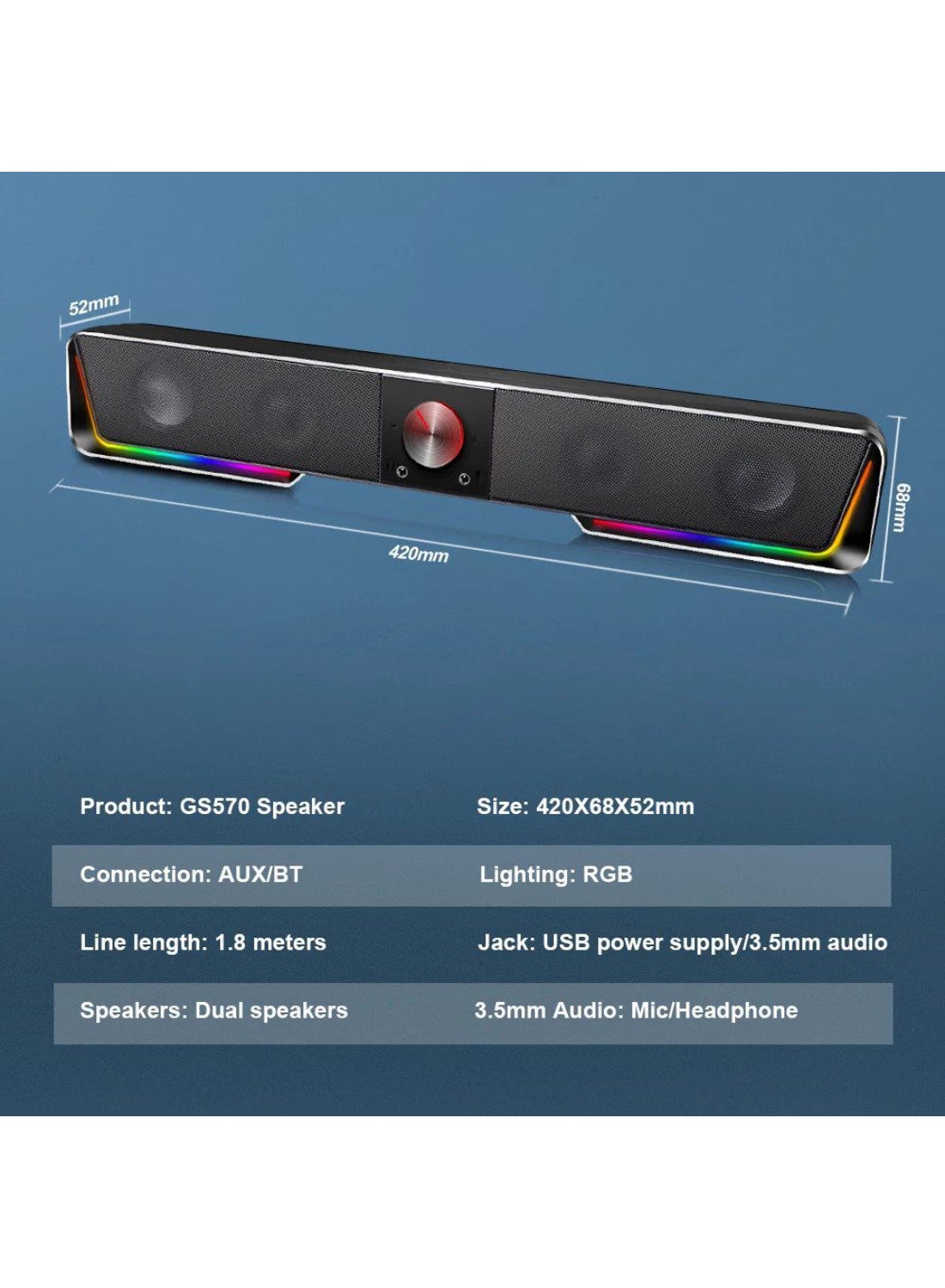 سماعات للكمبيوتر Redragon GS570 Darknets بتصميم ساوند بار أسود