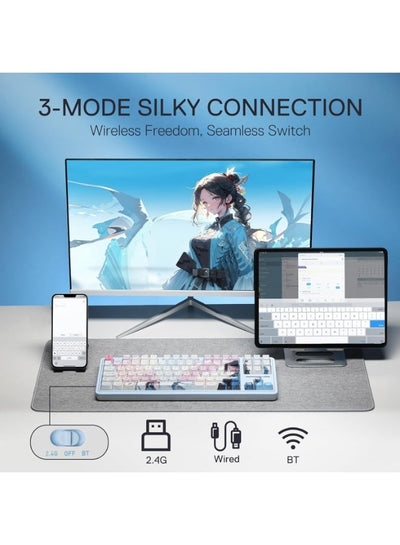 لوحة مفاتيح الألعاب اللاسلكية K728 PRO SE 80%، 87 مفتاحًا، مزودة بإضاءة RGB، ولوحة مفاتيح ميكانيكية بتصميم أنمي بثلاثة أ