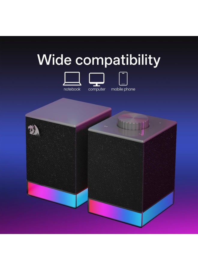 Rgb Computer Speaker 2.0 Stereo Sound System With Bluetooth 5.3 And Usb Connectivity Gaming Speakers For Pc Laptop Deskt