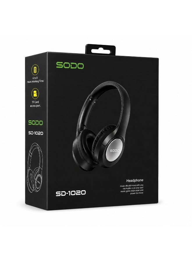 SD-1020 Bluetooth 5.1 Over-Ear Wireless Headphones with Hi-Fi Stereo Sound, Built-In Microphone, TF Card Music Player, T