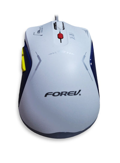 Forev E-Sports gaming mouse with 1.5M USB Cable , silent key ,macro program ming , optical engine , LED Light , 4-level adjustable (1200 - 1800 - 2400 - 3600 DPI ) - FV-X9 , white