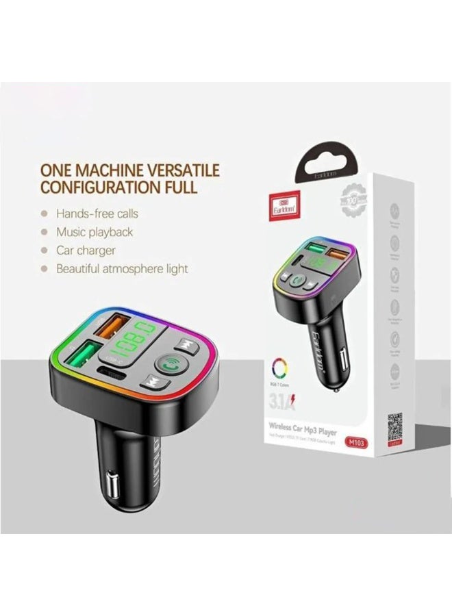 Bluetooth FM Transmitter Car Charger M103 with PD 18W USB-C Fast Charging, Dual USB Ports, Hands-Free Calling, MP3 Playe