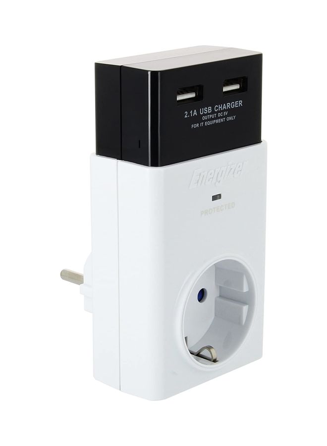 USB Wall Charger With Surge Protector White/Black