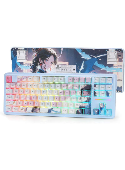 لوحة مفاتيح الألعاب اللاسلكية K728 PRO SE 80%، 87 مفتاحًا، مزودة بإضاءة RGB، ولوحة مفاتيح ميكانيكية بتصميم أنمي بثلاثة أ
