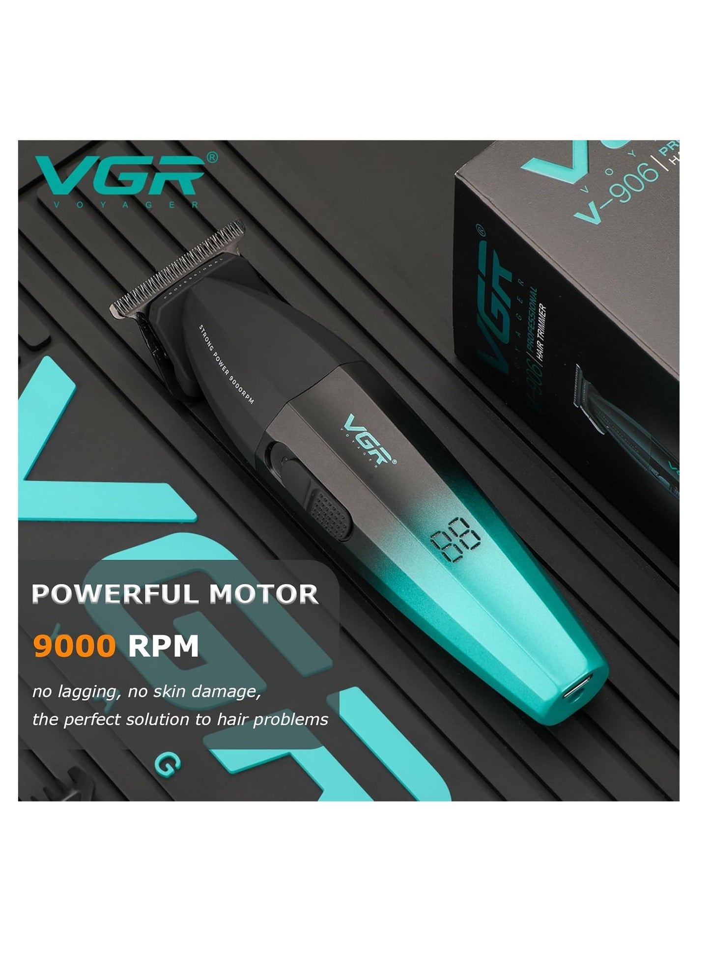 VGR Fresh Fade Professional Hair Trimmer, 9000rpm Zero Gapped Beard Trimmer for Men, DLC T-Blade Cordless Hair Clipper/Trimmer for Barbers and USB Rechargeable, Green V-906