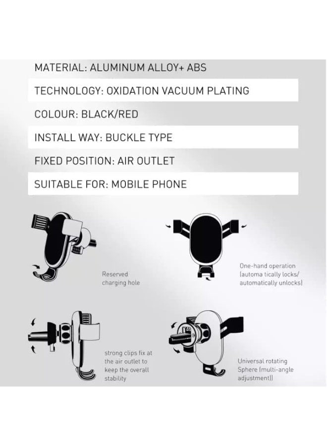 Gravity Car Phone Mount MG01 , 360° Rotatable, Auto Lock & Release, Adjustable Clamp for All Smartphones, One Hand Opera
