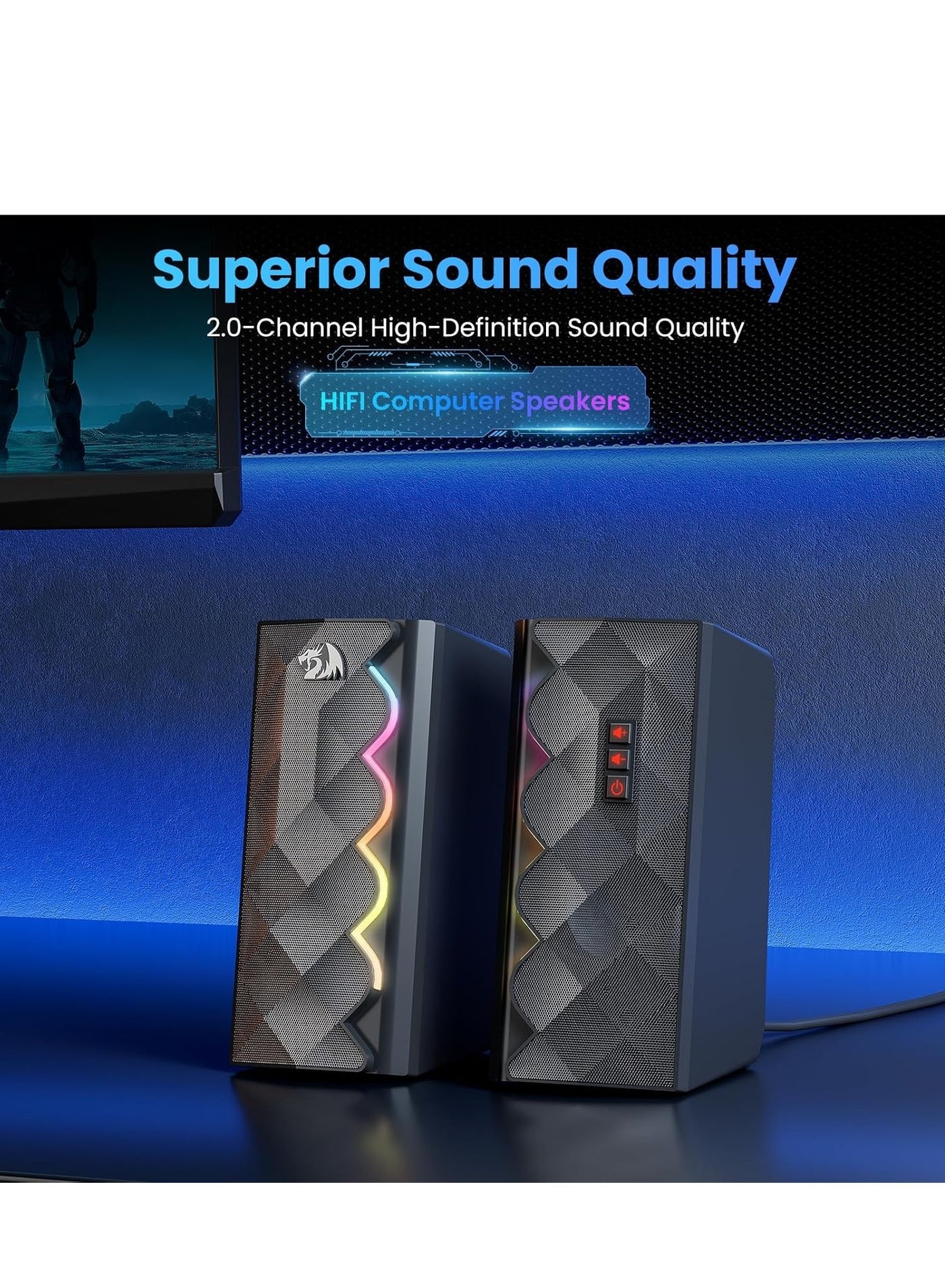 عرض أمامي لسبيكر ريدراجون GS522 مضاء بـ RGB