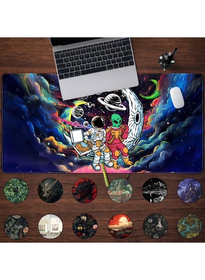 Funny Space Mouse Pad Desk Mat Astronaut Alien Large Gaming Mouse Pads Anime Desk Pad Mousepad XXL Cool Trippy Universe 