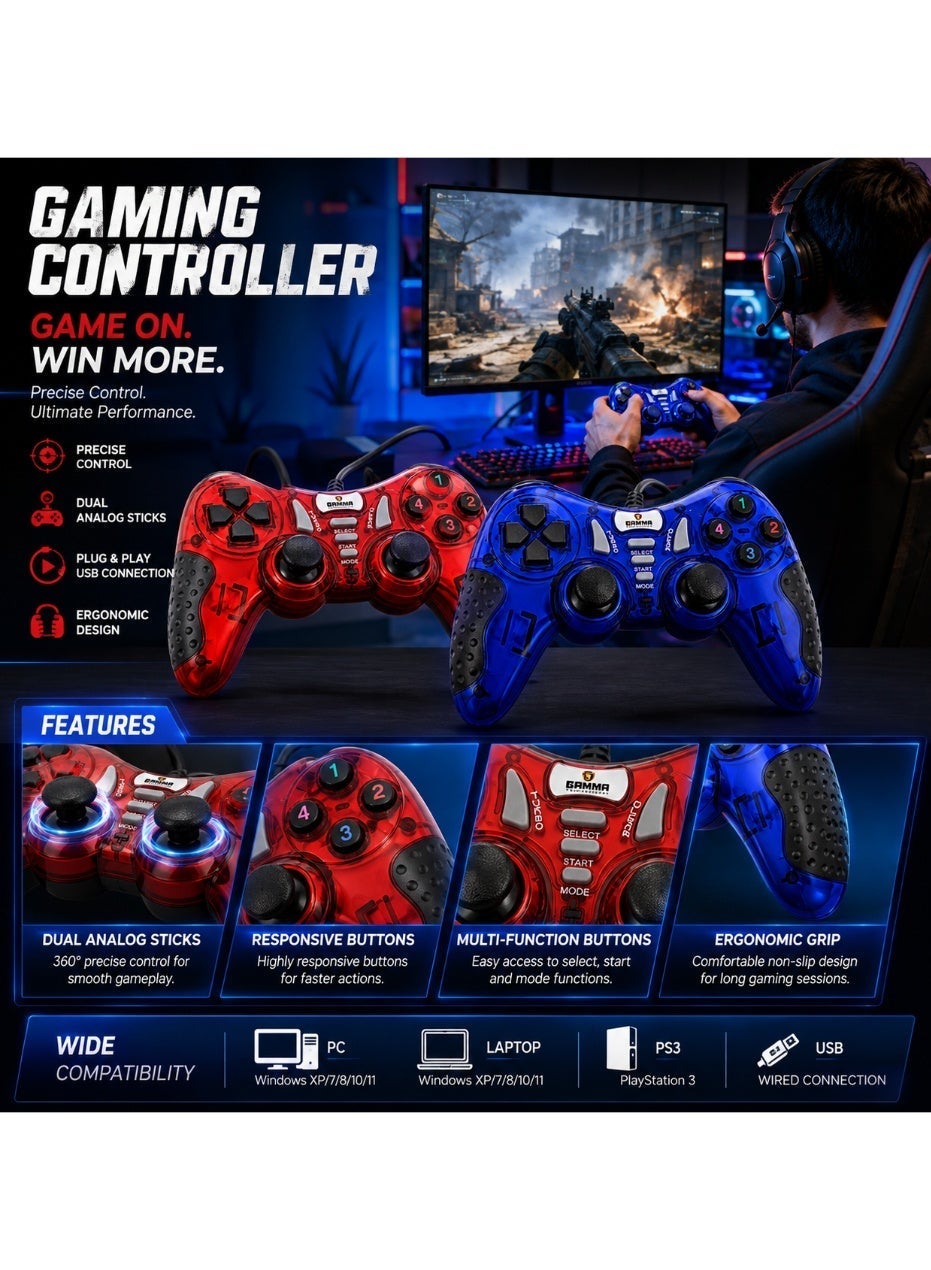 GT-606 Wired Gaming Controller – Dual Analog Sticks, 4 Triggers, 8-Way D-Pad, Dual Vibration, USB 2.0 Wired Connection, 