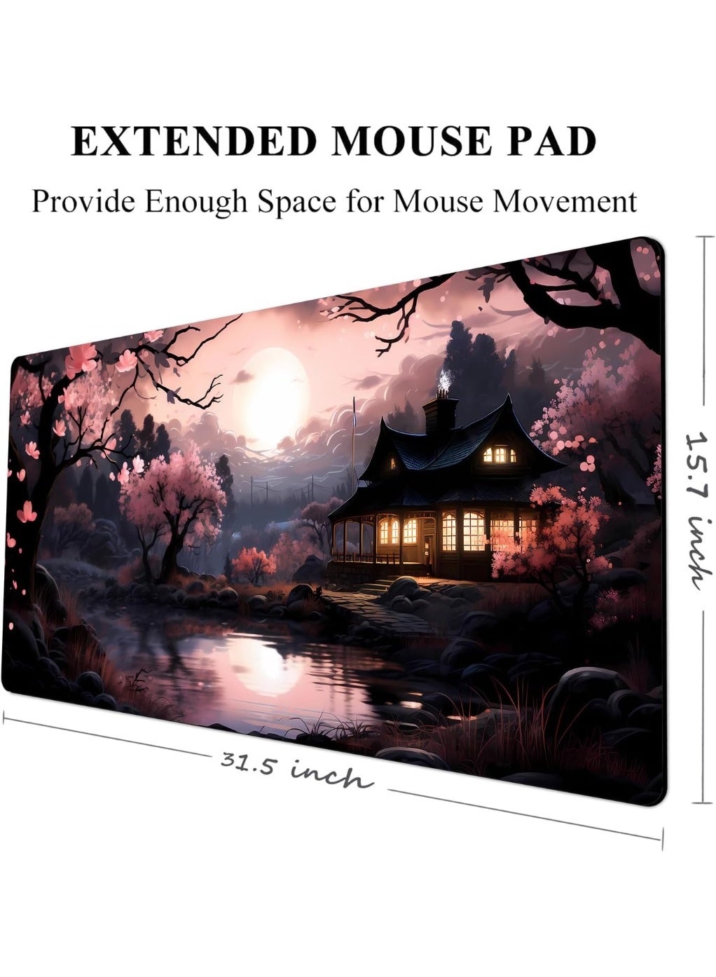 Japan Sakura Blooms Desk Mat Japanese Mouse Pad Large Cute Black Pink Aesthetic Desk Pad Gaming Mousepad Extended Keyboa