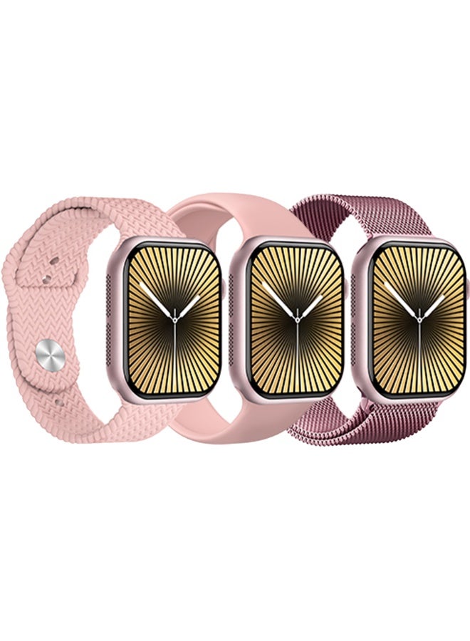 SW-14 Smart Watch with 1.83" HD Display, 3 Interchangeable Pink Watch Bands, Bluetooth Calling, Heart Rate & Sleep Monit