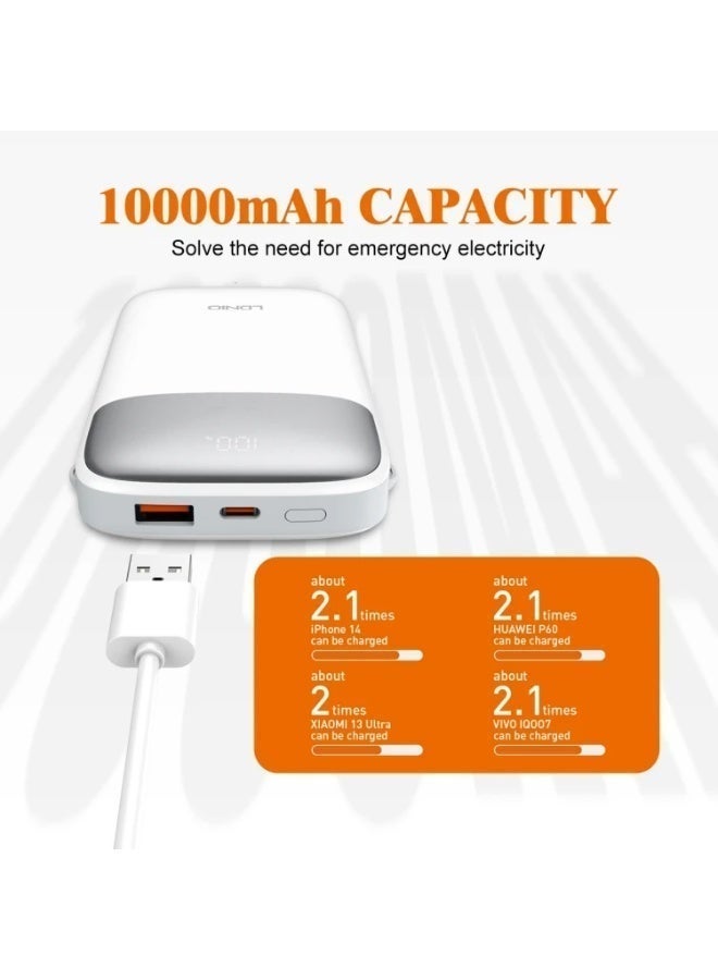 PQ19 10000mAh Fast Charging Power Bank with Built-In Charging Cables, 22.5W USB-C Quick Charge Output, 18W USB-C Fast In