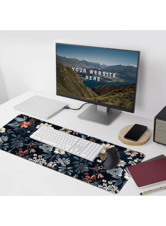 Dark Flower Mouse Pad Extended Gaming Mouse Pad with Stitched Edges 80×30cm XL Desk Mat for Gaming, Office, Keyboard, Mo