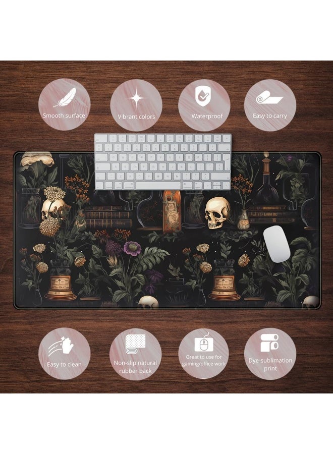Vintage Aesthetic XL Extended Large Gaming Mouse Pad - Black Academia Mystical Green Plant Design - Computer Laptop Keyb