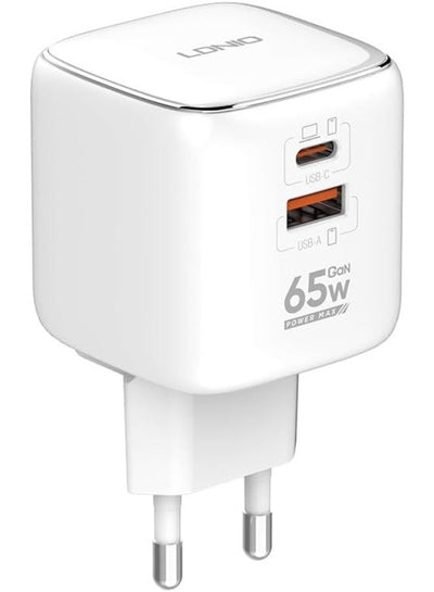 Q2617 Fast Wall Charger 65W with Dual Ports (USB-C & USB-A), PD & QC 3.0 Super Fast Charging, Foldable Plug Design, Incl