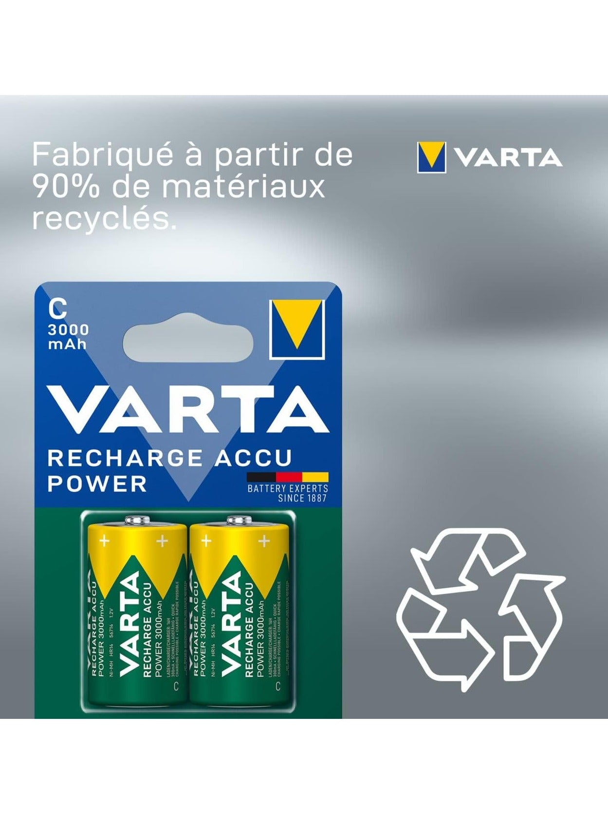 Varta  Rechargeable ACCU Power Batteries , Ni-MH (2-Pack, 3000 mAh) - Pre-charged 1.2V , ready to use