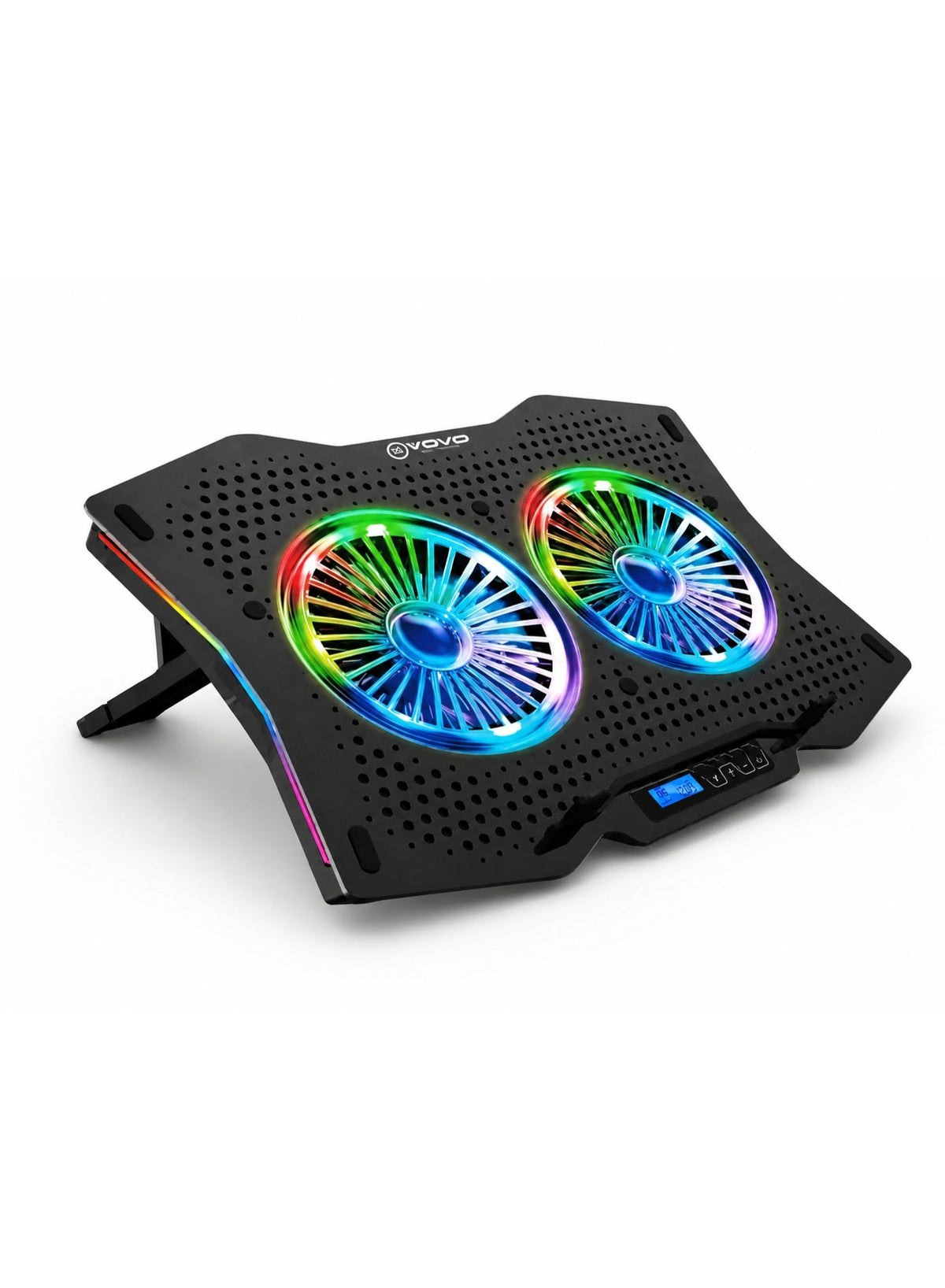 V-08 Laptop Cooling Pad with Dual 140mm Silent Cooling Fans, LED LCD Display, Adjustable Fan Speed Control, 7 Angle Ergo