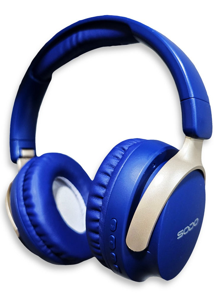 SODO Wireless Headphones with Active Canceling Headphones and External Built In Microphone Walk and Talk , it's Support SD Card Using Bluetooth 5.0 Connectivity with 20Hz to 18kHz Frequency Response Model SD-1103/Blue