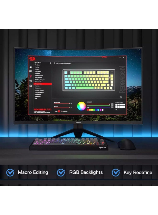 Gaming Keyboard PENUMBRA K687GG PRO Full Aluminum Alloy Hot-Swappable Mechanical Keyboard with 3-Mode Connection, Gasket