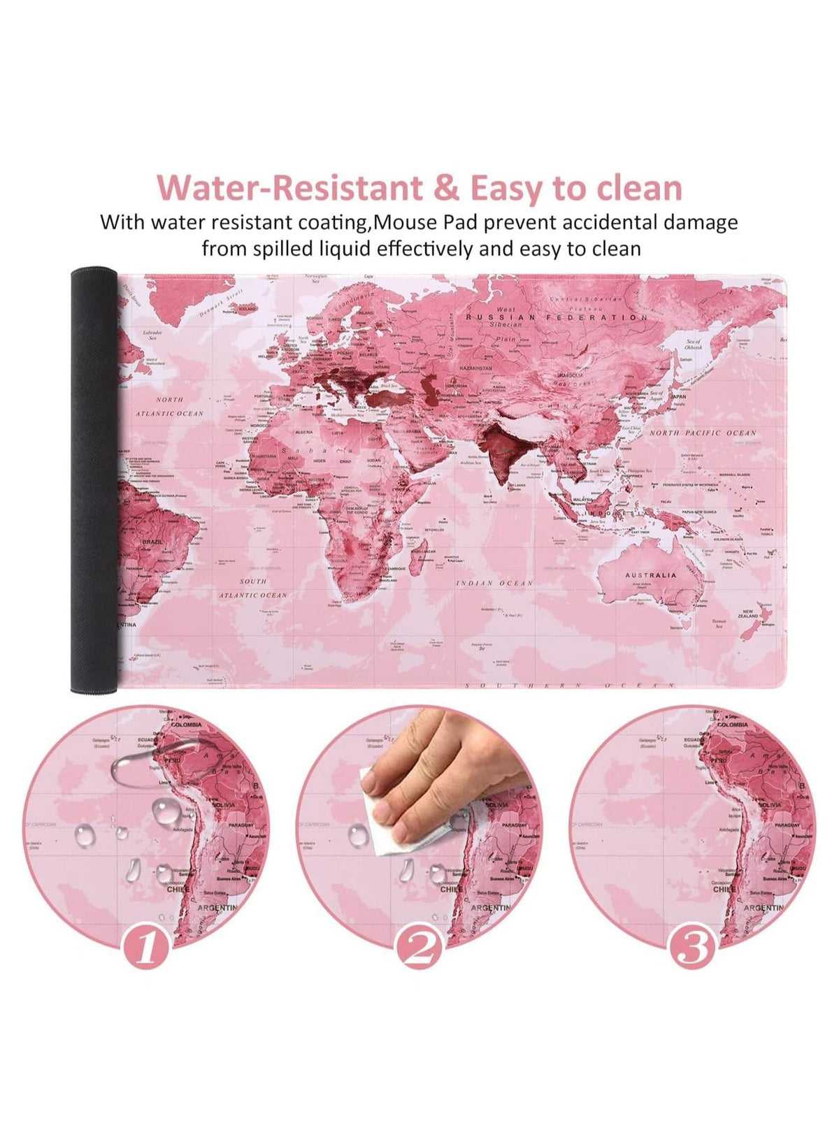 PINK World Map Gaming Mouse Pad - (70×30cm) for Keyboard and Mouse Desk Mat for PC - Non Slip Rubber - Speed Edition