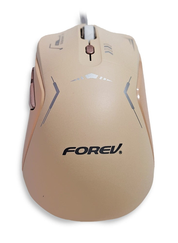 Forev E-Sports gaming mouse with 1.5M USB Cable , silent key ,macro program ming , optical engine , LED Light , 4-level adjustable (1200 - 1800 - 2400 - 3600 DPI ) - FV-X9 ,Beige