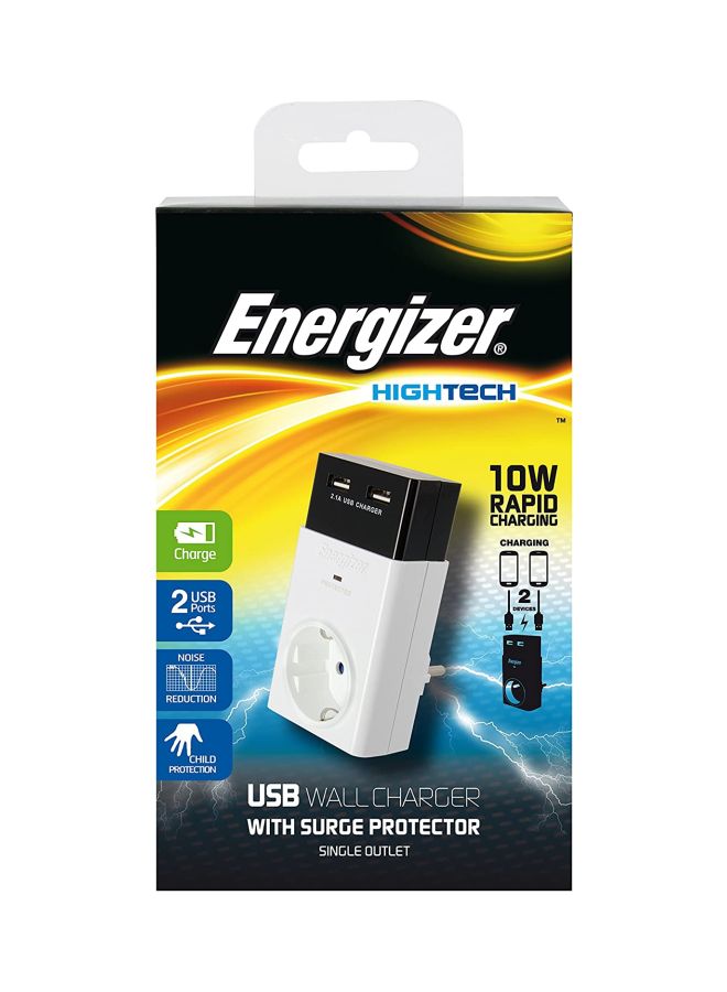USB Wall Charger With Surge Protector White/Black
