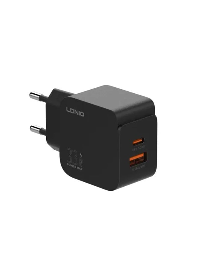 شاحن سفر LDNIO Q2 قوة 33W منفذين PD كابل Type-C أسود