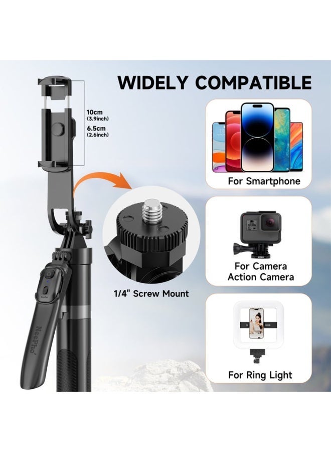 Universal Selfie Stick Tripod NP-Z12 with Bluetooth Remote Control , Adjustable Aluminum Alloy Stand for Smartphones and