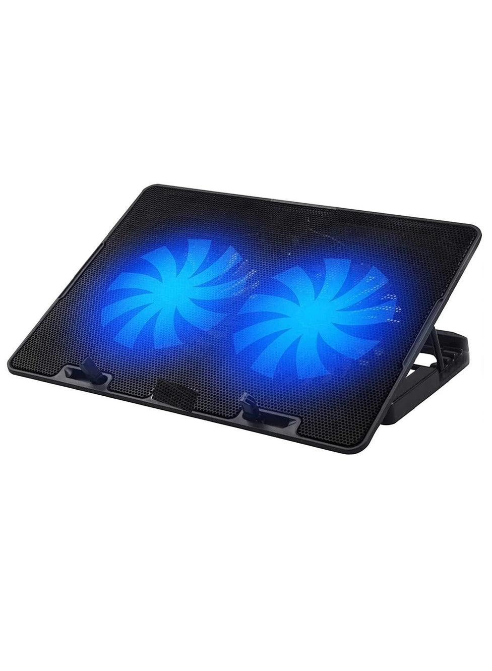 havit Cooling Pad Laptop Model F2083 ,With LED blue light effect, powerful 2 fans, even heat dissipation , for laptops under 15.6 inches , made of iron mesh panel material.