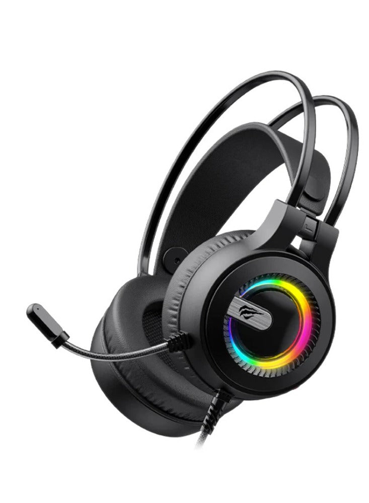 havit Gaming Headphone (RGB) , Model H2040D , 50MM Dynamic unit, Surround Sound Wired (3.5mm audio + USB) , Headphone With Noise Cancelling Microphone & In-Line Volume Control