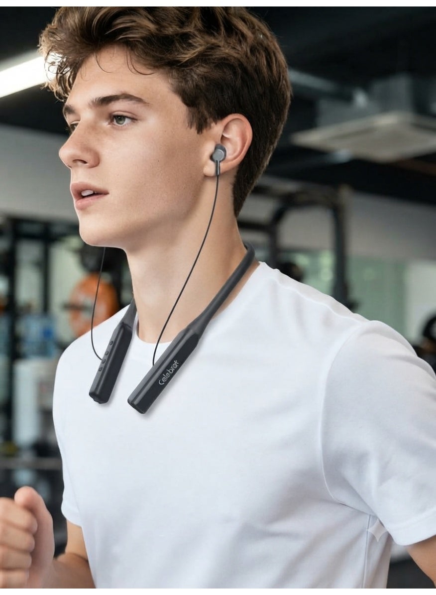 ST-A63 Wireless Neckband Earphones, Bluetooth Sports Headphones with HD Stereo Bass Sound, LED Battery Display, Magnetic