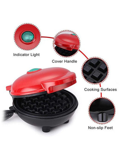 JAMAKY Italy Mini Waffle Maker 1000W with Italian technology - JMK 2020 Non-stick Coating Plate Cool Touch Handle 1000W Non-Slip Feet, Round Shape/red