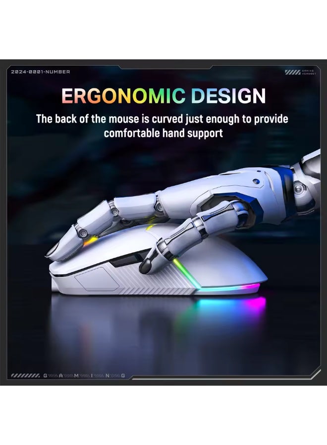 CW928 RGB Tri-Mode Gaming Mouse with Wired, 2.4GHz Wireless and Bluetooth Connectivity, 7-Level Adjustable DPI, Ergonomi