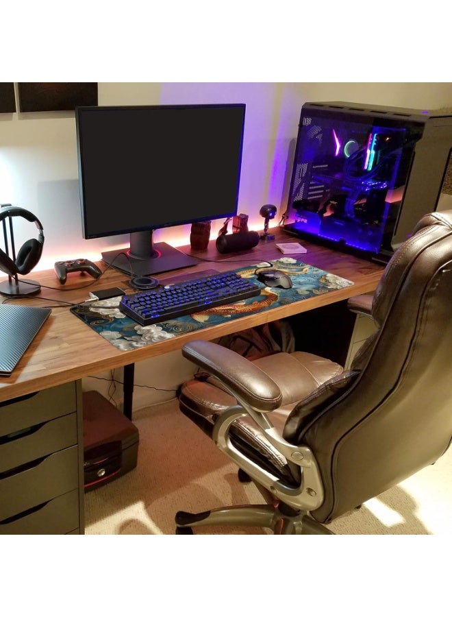 Long Gaming Mouse Pad Extended Anime Large Desk Pad with Non-Slip Base Full Keyboard Mat with Stitched Edges for Gaming 