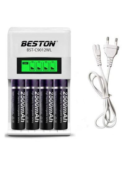 شاحن بطاريات BESTON BST-C9012WL مع 4 بطاريات AA أبيض
