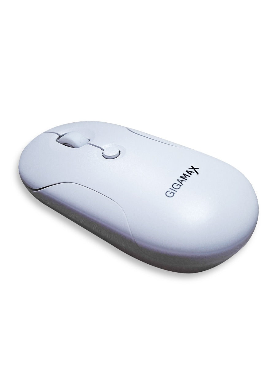 Gigamax Wireless Desk Mouse, G-1200, 1600 DPI Wired/Wireless Functional Mouse with 3 Modes Connectivity, Bluetooth and 2.4G Wireless, 4 Macro Buttons, Long Lasting Rechargeable Battery Capacity and for PC/Mac/Laptop Used in Home and office, White