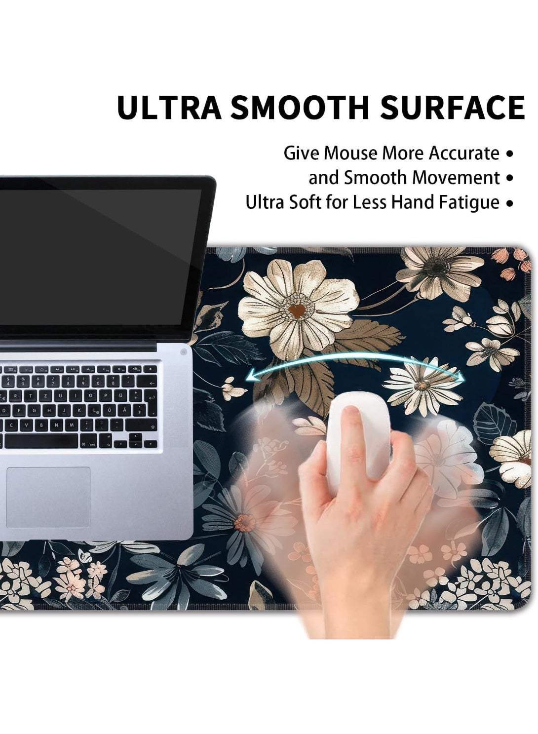 Dark Flower Mouse Pad Extended Gaming Mouse Pad with Stitched Edges 80×30cm XL Desk Mat for Gaming, Office, Keyboard, Mo