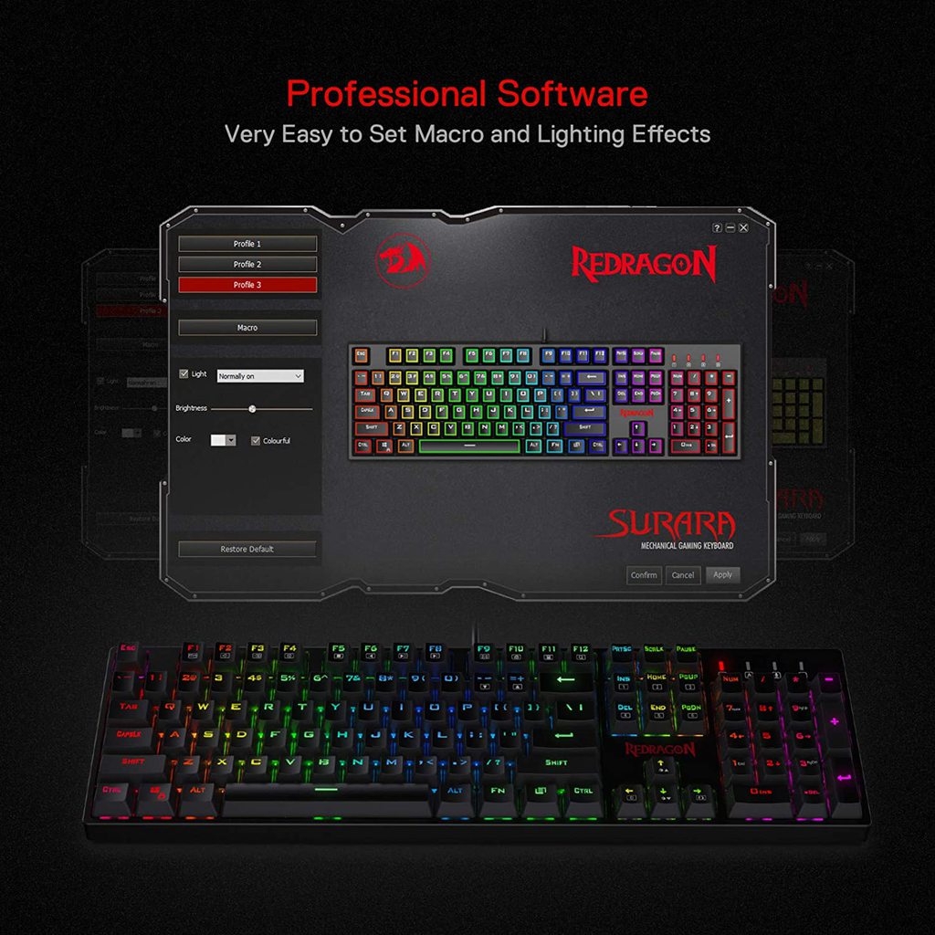 Redragon K582 RGB SURARA Mechanical Gaming Keyboard, Red Switches Linear and Quiet