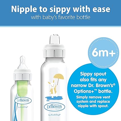 Dr. Brown’s 8 Oz/250 Ml Anti-Colic Pp Narrow Sippy Spout Bottle, Bunny, 1-Pack