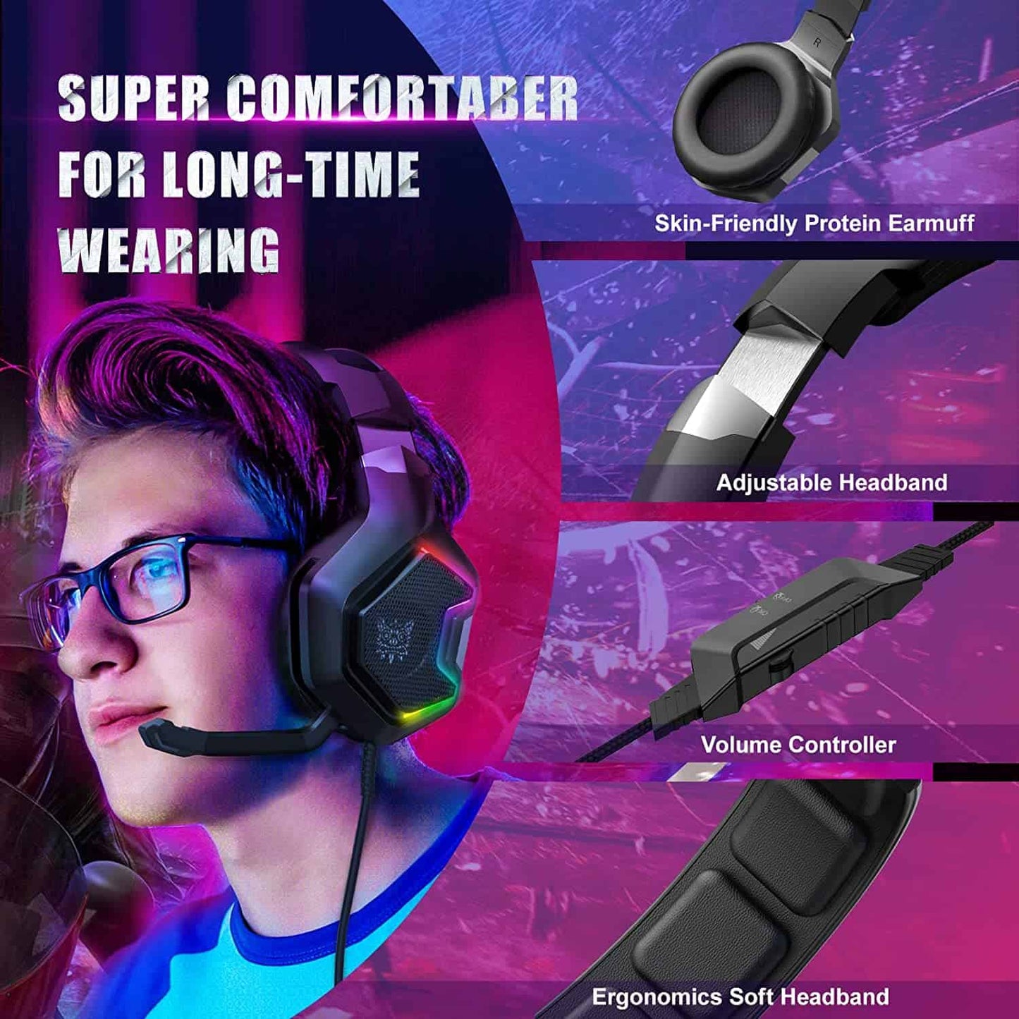 ONIKUMA K10 PRO RGB Gaming Headset – Stereo – Noise canceling Mic – (Black)