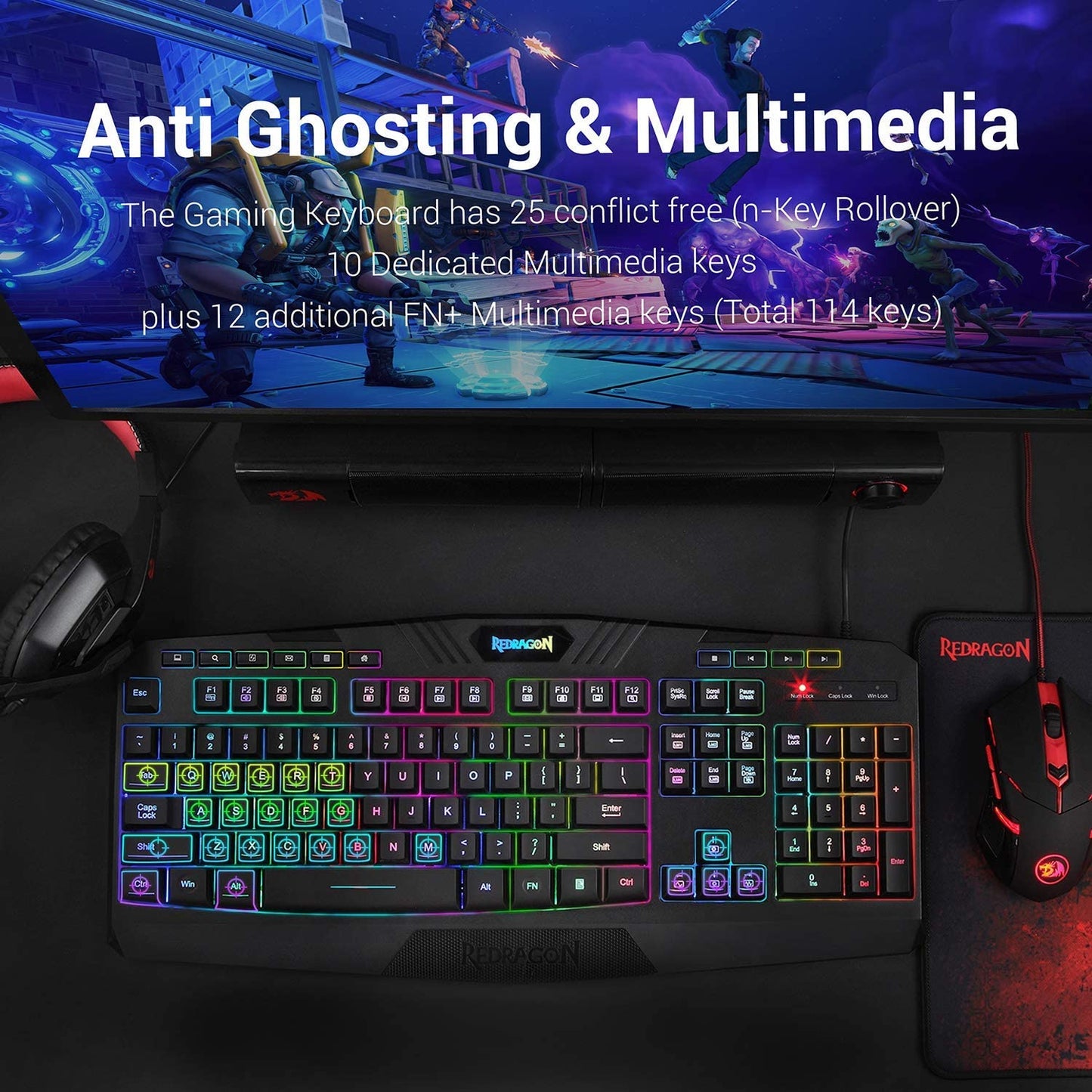 Redragon S101-BA Gaming Combo 4 in 1 RGB Gaming Mouse and Keyboard , Gaming Mouse Pad, Gaming Headset