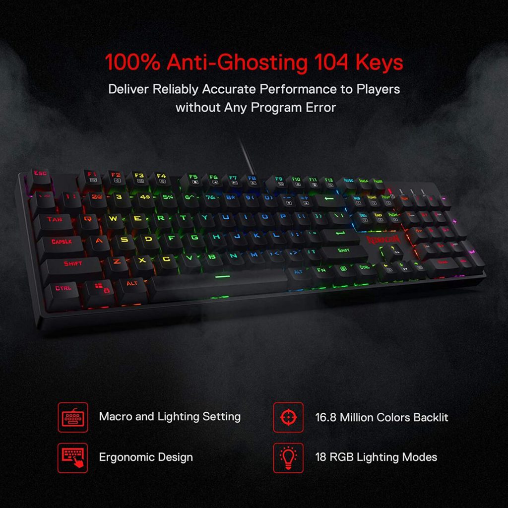 Redragon K582 RGB SURARA Mechanical Gaming Keyboard, Red Switches Linear and Quiet