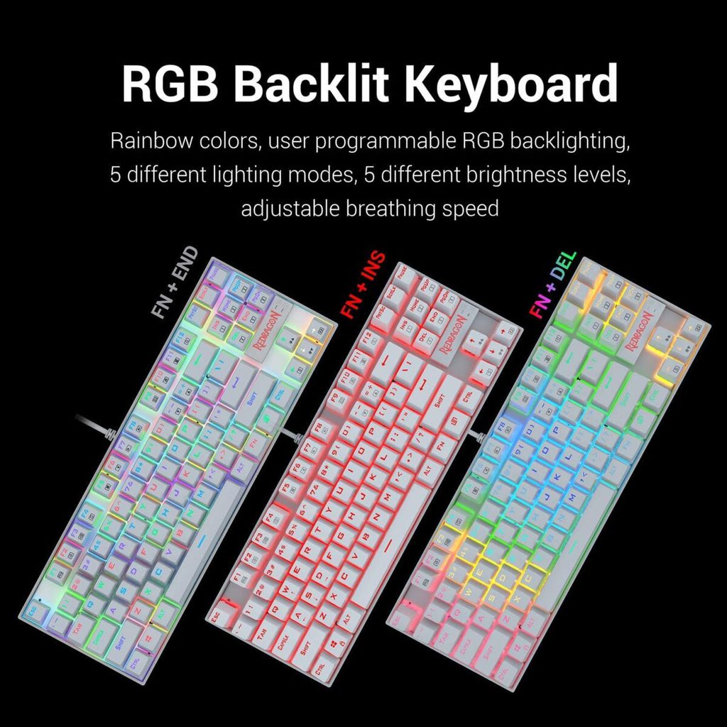 Redragon K552 KUMARA RGB Mechanical Gaming Keyboard, RED Switch (White)