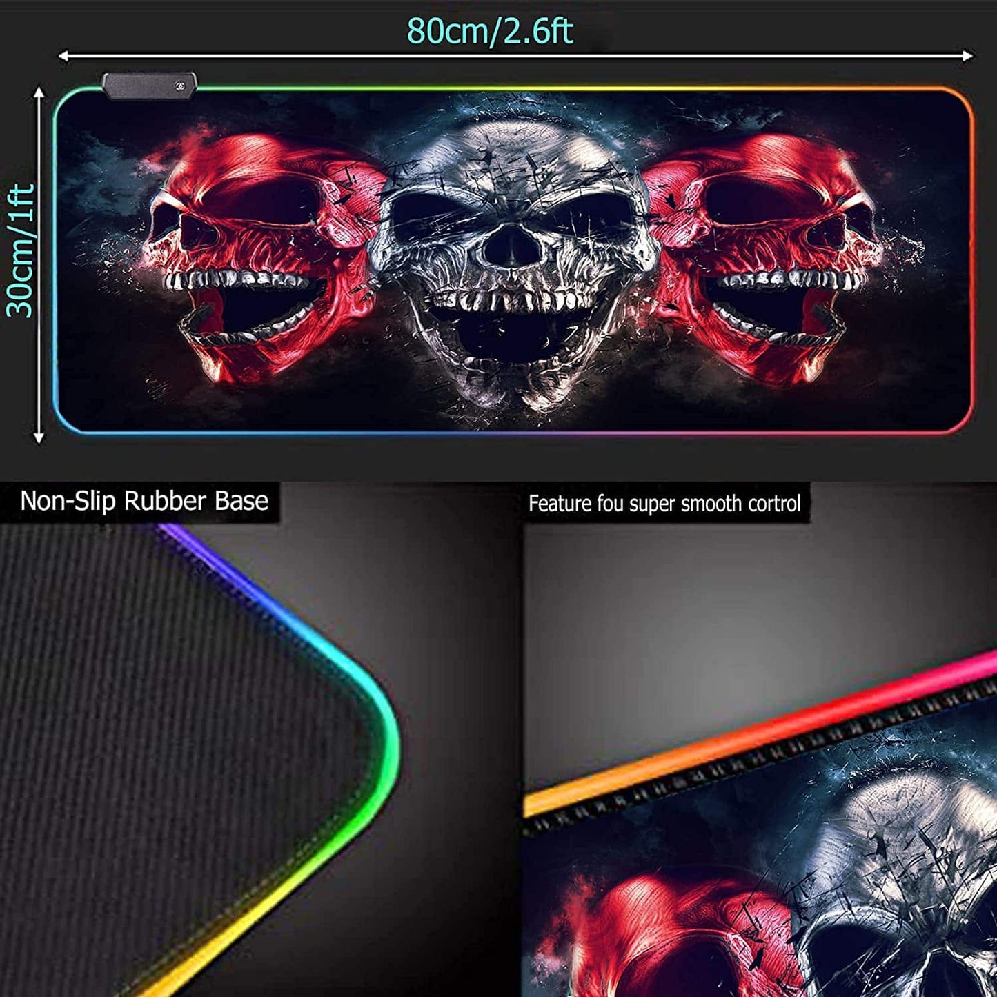 Skulls RGB Gaming Mouse Pad – 80×30 CM