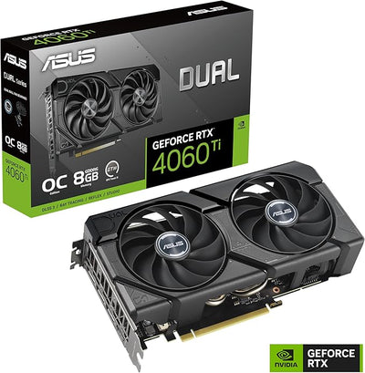 ASUS DUAL-RTX4060TI-O8G-EVO NVIDIA GeForce RTX 4060 TI-8G 8GB GDDR6 128bit 2595MHz OC HDMI 3xDP DLSS3 Graphics Card